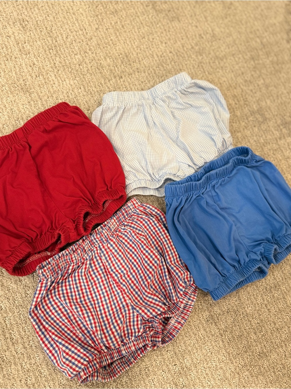 Lot of Boys 100% Cotton Bubble Shorts Elastic Waist Bloomers Blue Red Check, 24M